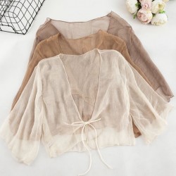 Women Chiffon Short Cardigan Summer Sun Protection Clothing Ladies Lace Tops V Neck Half Sleeve Short Jacket