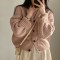 Korean fashion pink cardigan sweater loose long-sleeved knitted jacket top for women